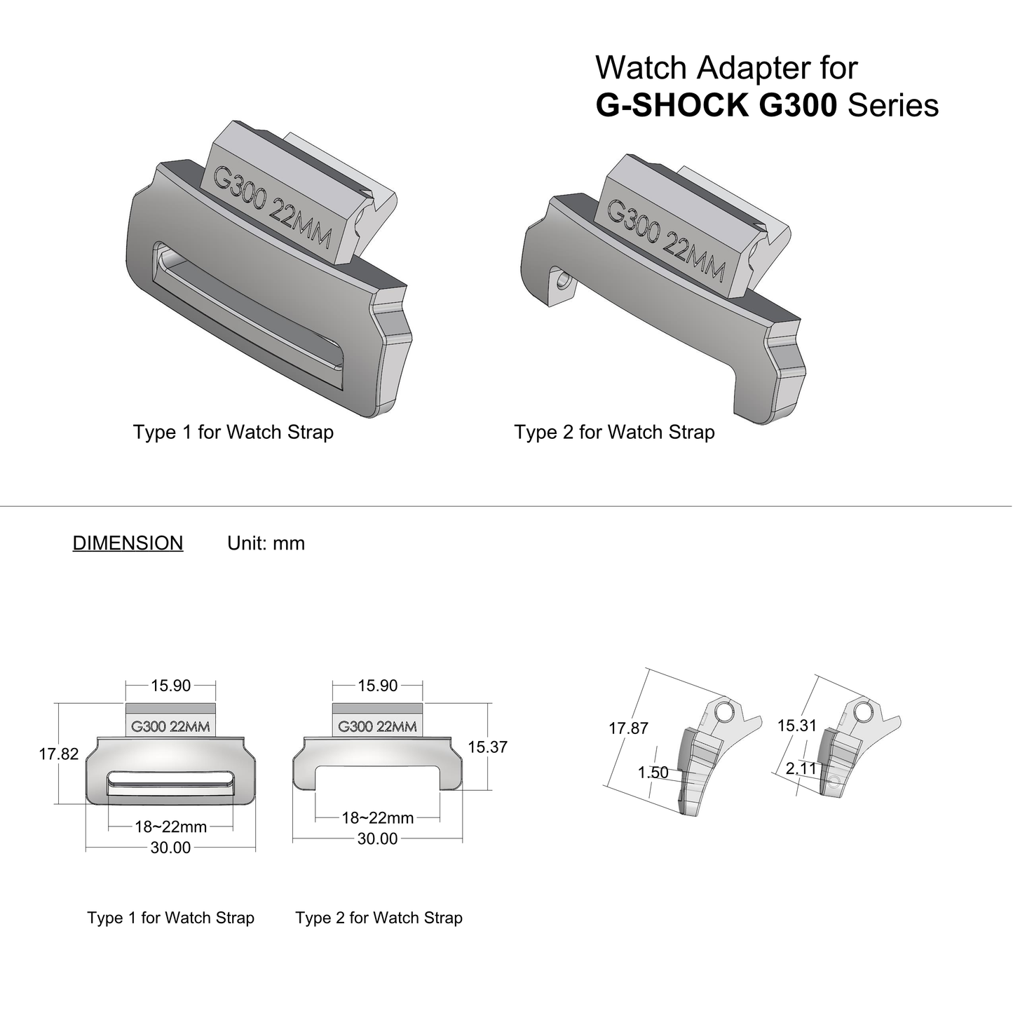 Tough Resin Watch Adapter For G-Shock G300 Series