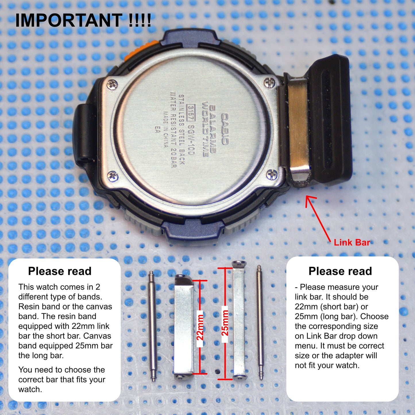 Resin Watch Adapter for Casio SGW-100 Twin Sensor Digital Watch