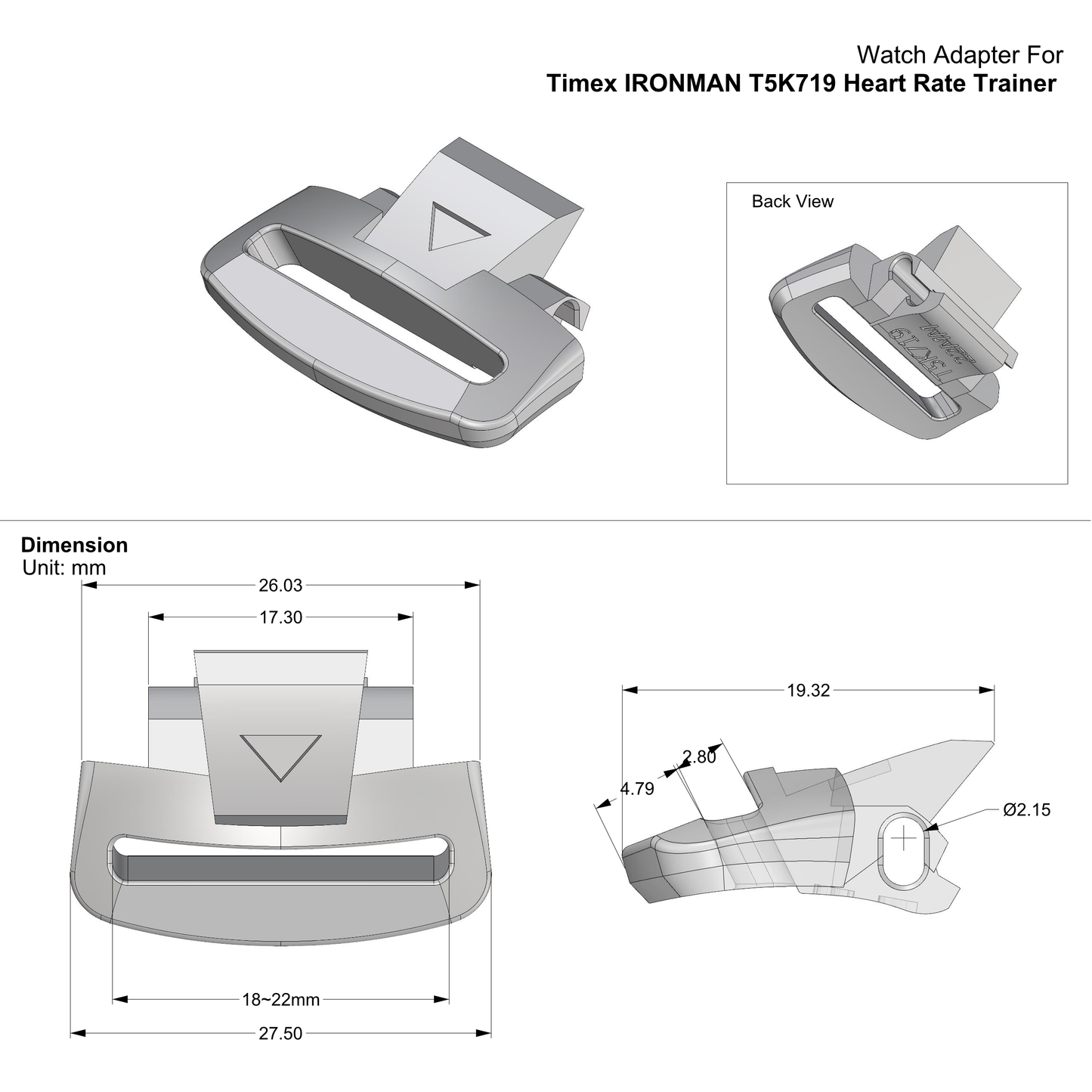 Straps Adapter For Timex Ironman Road Trainer Digital Watch Model T5K719
