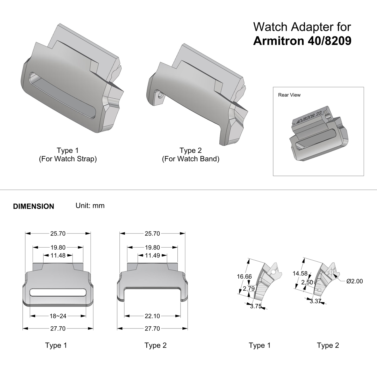 Tough Resin Watch Strap Adapter For Armitron 40/8209