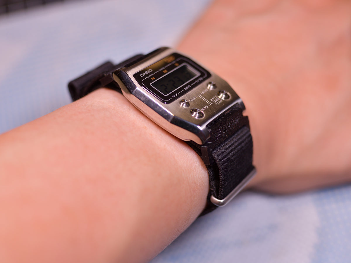 Casio AD1100D on wrist, side angle
