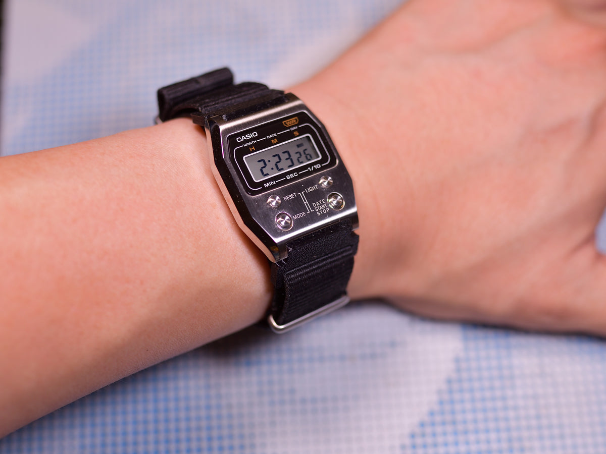 Casio AD1100D on wrist, front view