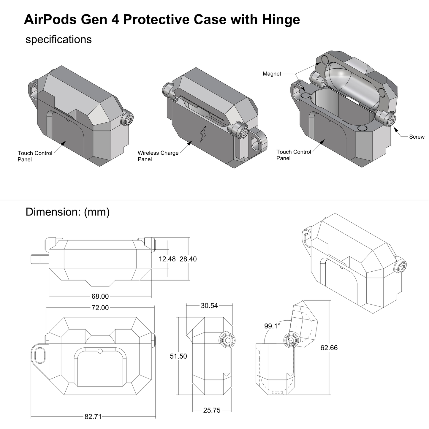 Hinged Mechanical AirPods 4 Case – No Adhesive, Screw-Based Design, 3D Printed Protective Case
