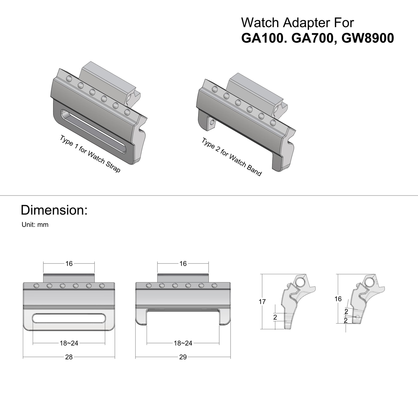 Watch Adapter for G-SHOCK GW/GR/G-8900 G-Shock | 18–24mm Strap Converter Lug