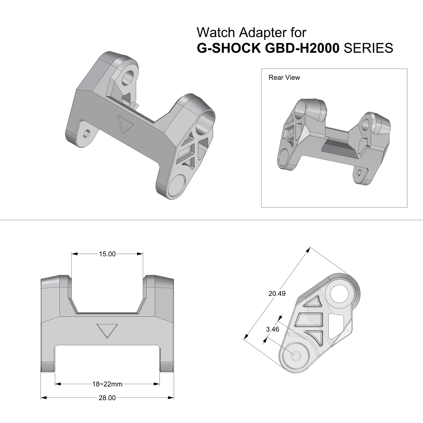 Tough Resin Watch Adapter For G-Shock GBDH2000 SERIES
