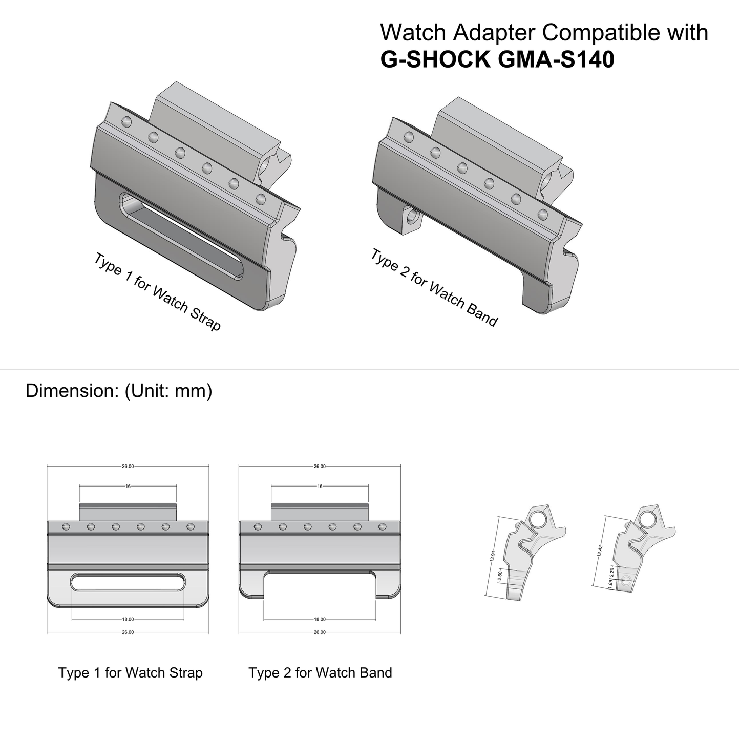 Tough Resin Strap Adapter For G-Shock GMA-S140 Series Watches