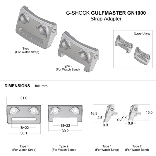 Tough Resin Watch Adapter for GN1000 G-Shock | 18–22mm