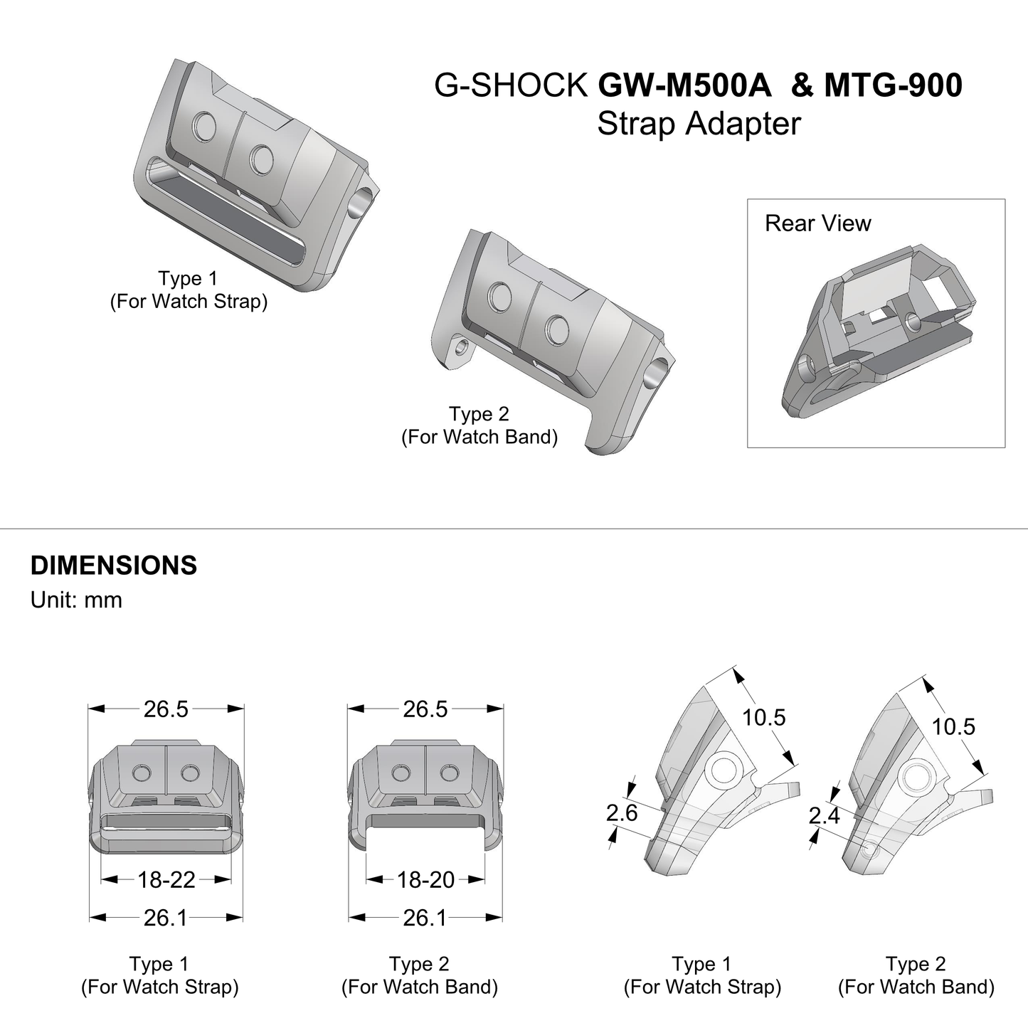 Resin Watch Strap & Band Adapter for G-SHOCK GW-M500A