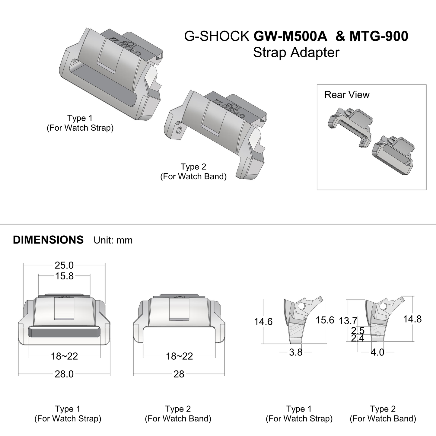 Watch Adapter for G-SHOCK GW300 G-Shock | 18–24mm Strap Converter Lug | Type 1 Type 2