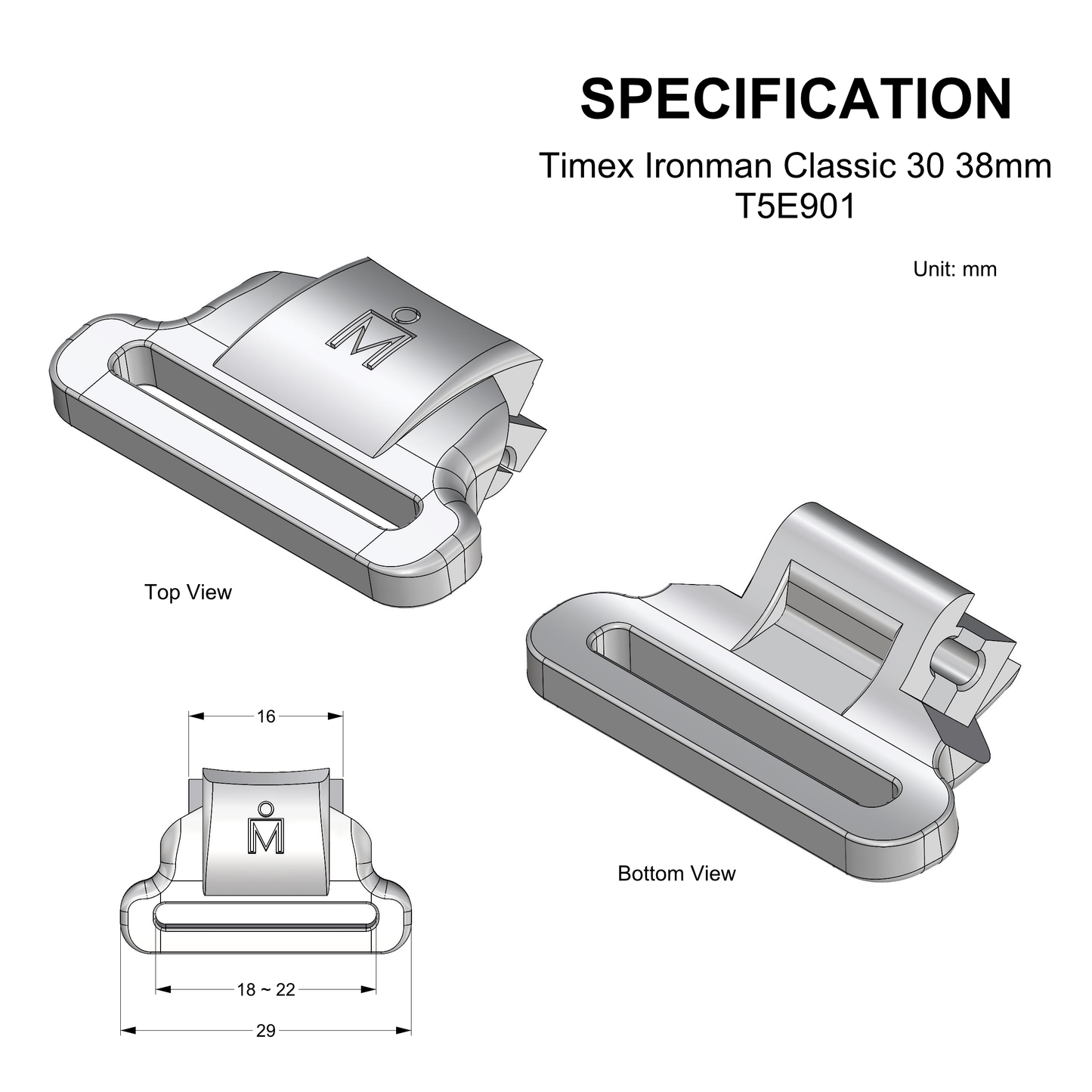 Straps Adapter For Timex Ironman Classic 30 38mm T5E901, T5K962, and Similar Watches