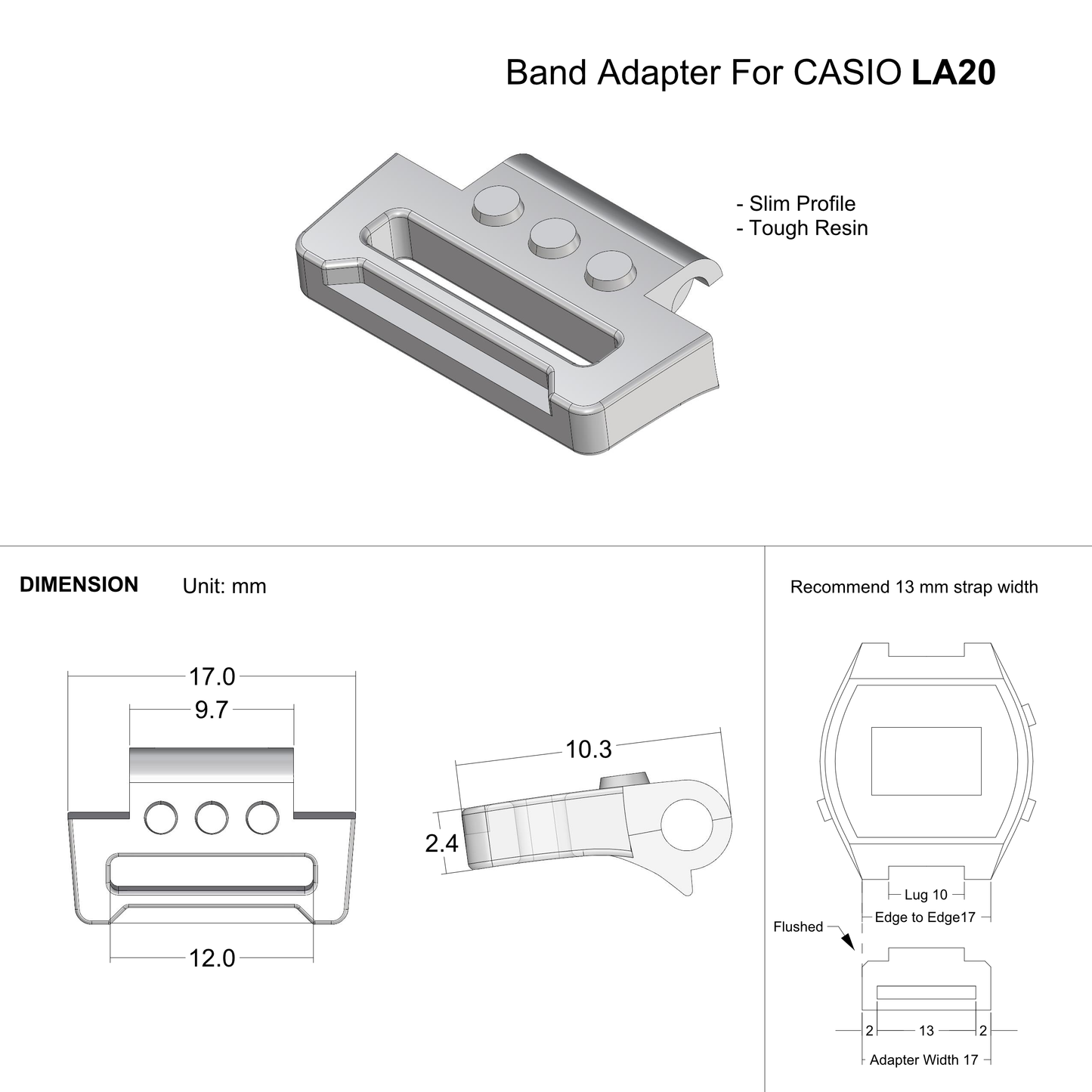 Resin Strap Adapter for Casio LA-20WH Classic Digital Watch - Multiple Color Available