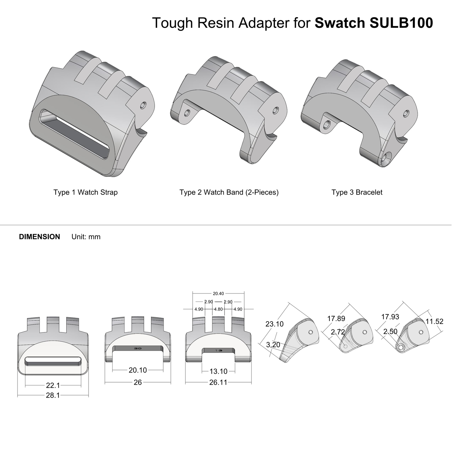 Thick Resin Adapter for Swatch SULB100 47mm Dive Watch