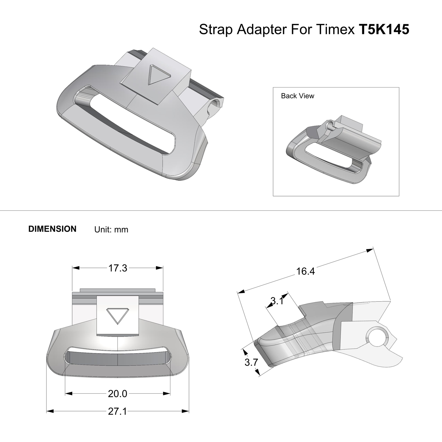 Resin Watch Strap Adapter for Timex T5K494, T5K493, T5K495 Digital Watch