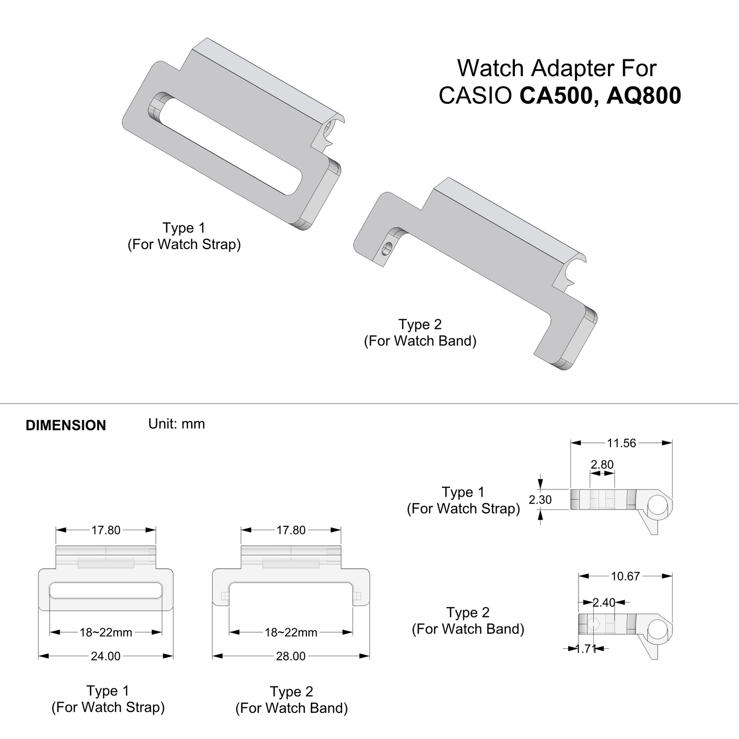 PLA Watch Adapter for Casio AQ-800 Vintage Series Watches