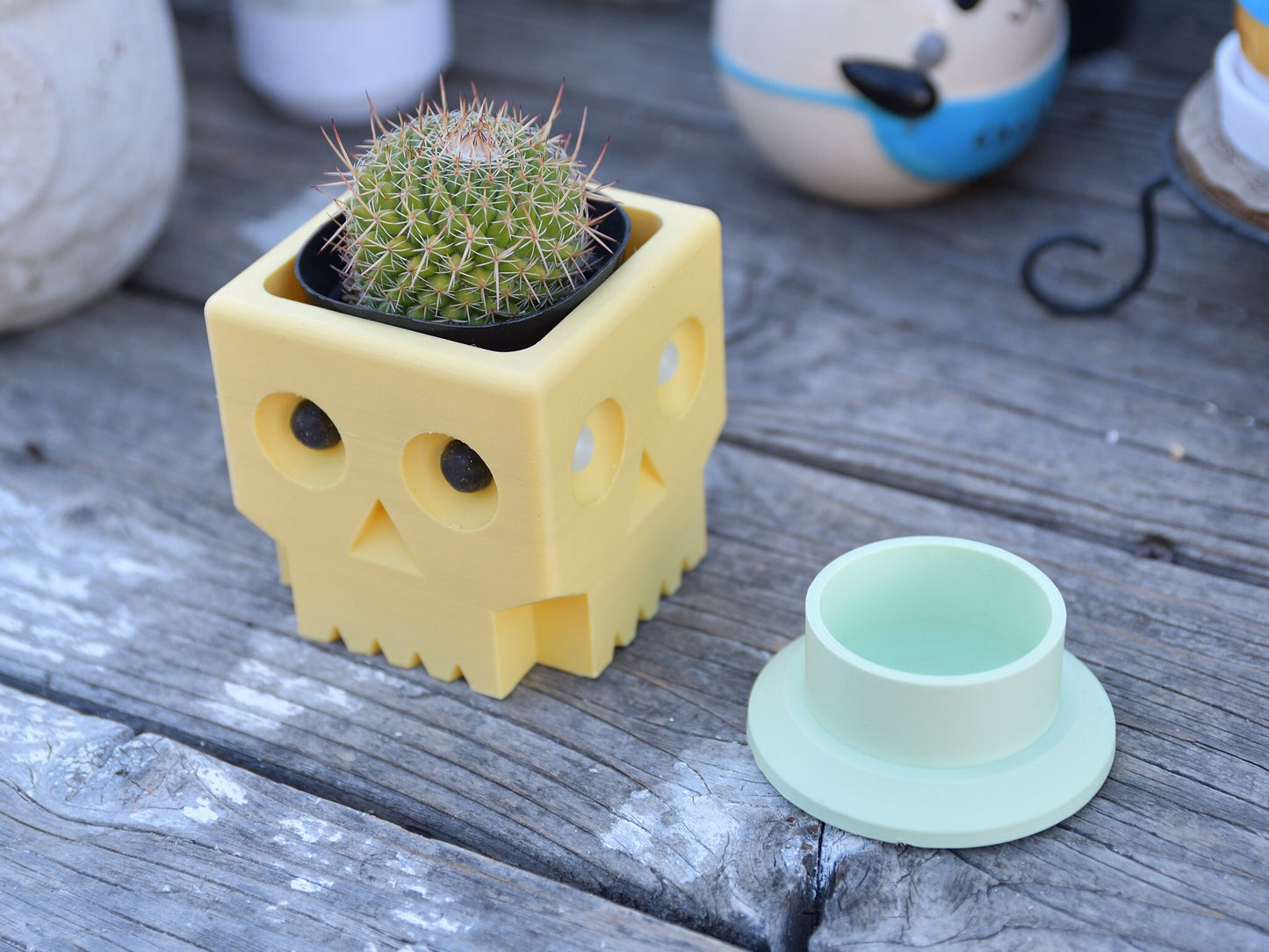 Zombie Square Style Skull Planter with Drainage - Succulent & Cactus Planter - Desktop Pen Holder