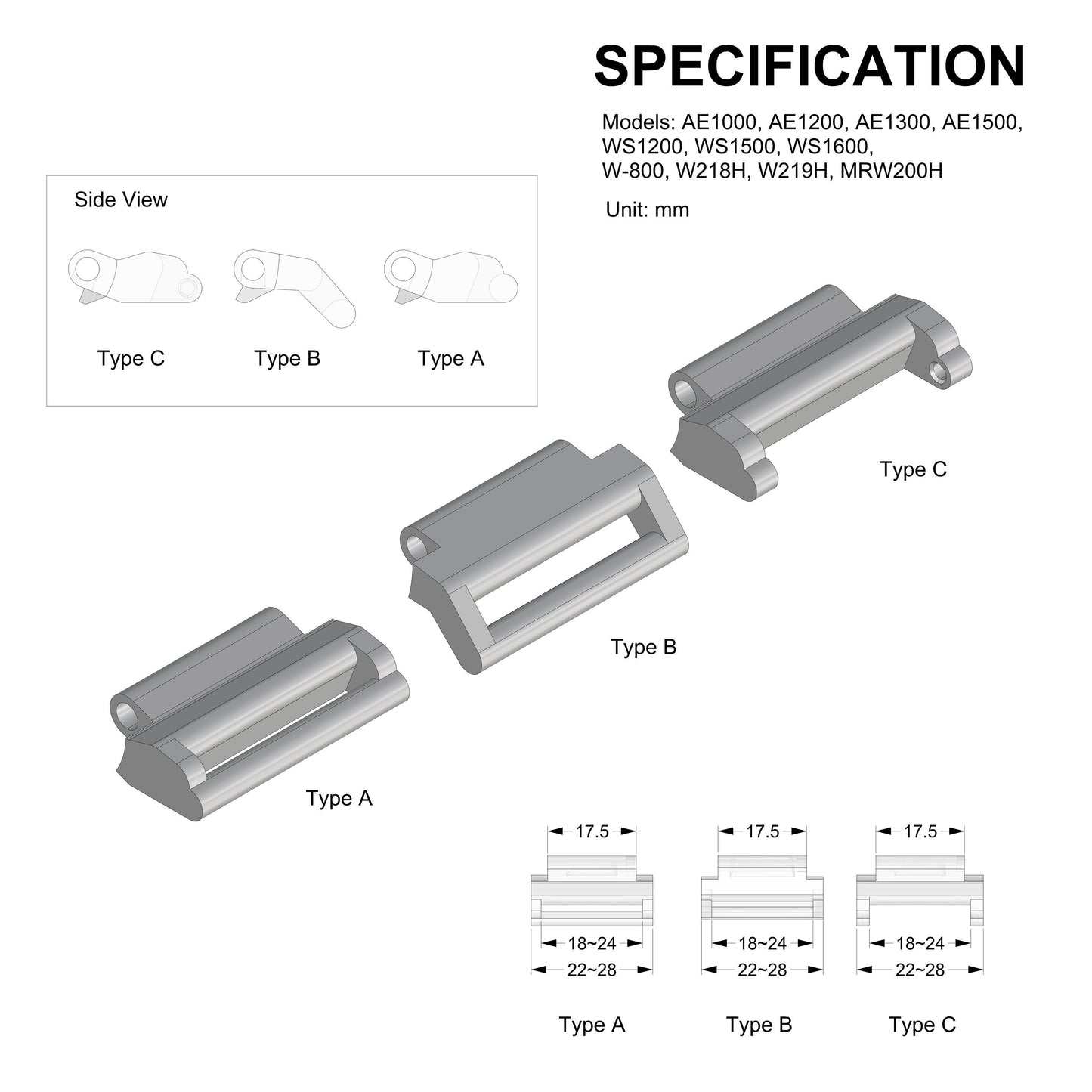 PLA Strap & Band Adapter For AE1000, AE1200, W-800, W218, WS-1600 And Similar Models, Multiple Color Available