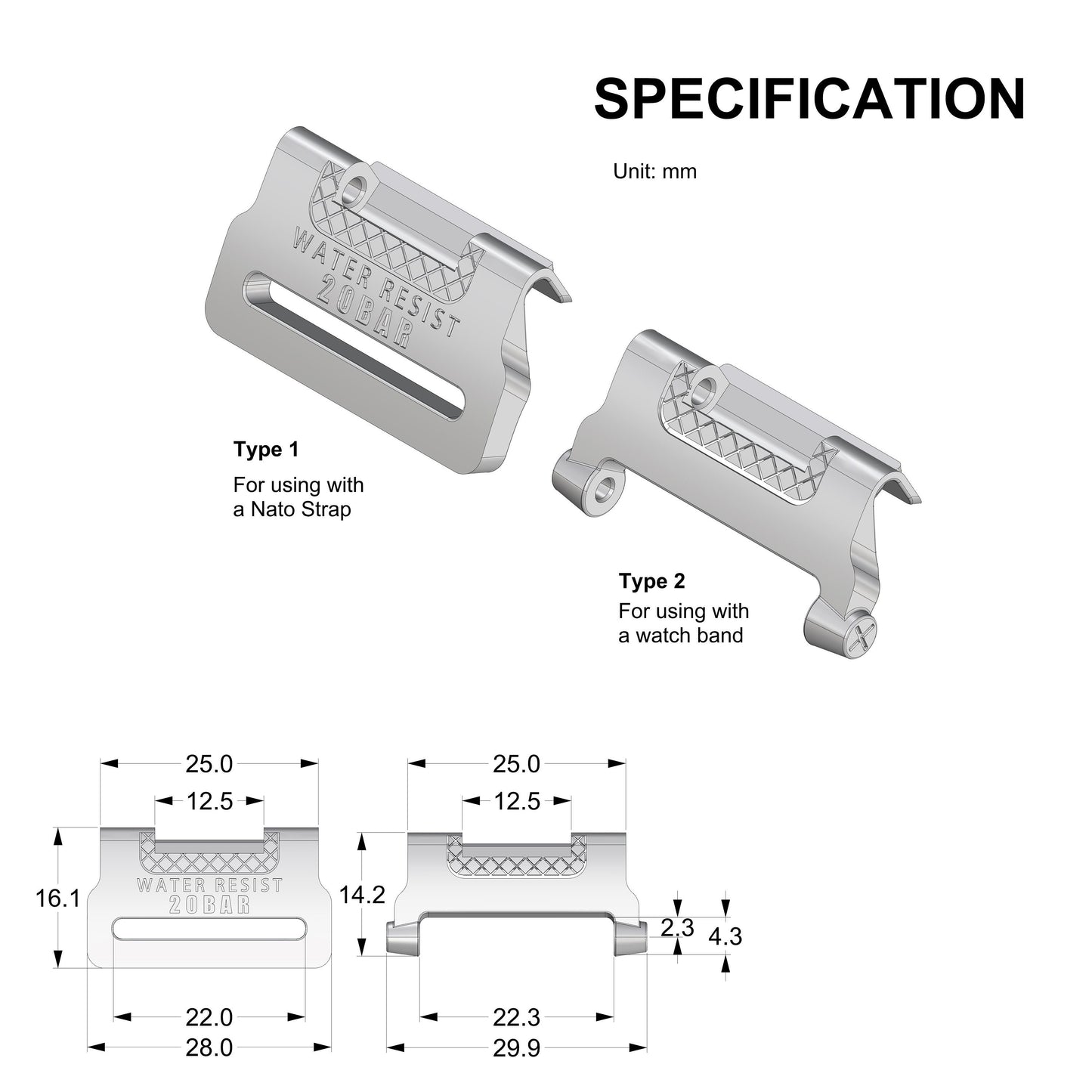 Strap and Band adapter for Casio SGW-100 Twin Sensor Digital Watch