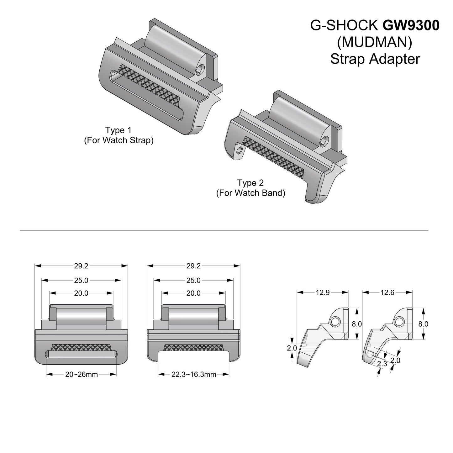 Tough Resin Strap & Band Adapter For G-Shock MUDMAN G9300 series