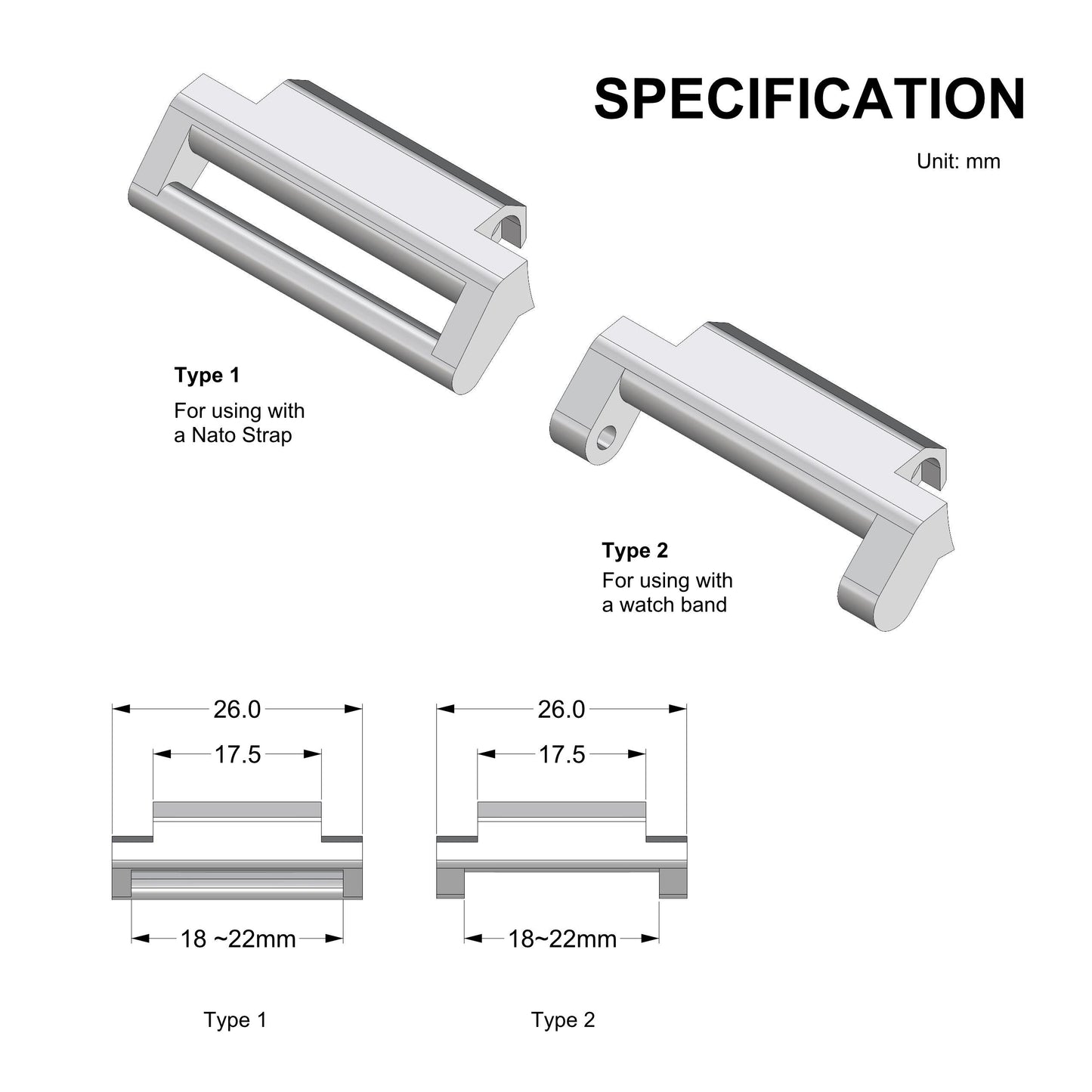 Strap & Band Adapter for Casio A100 series - Multiple Color Available