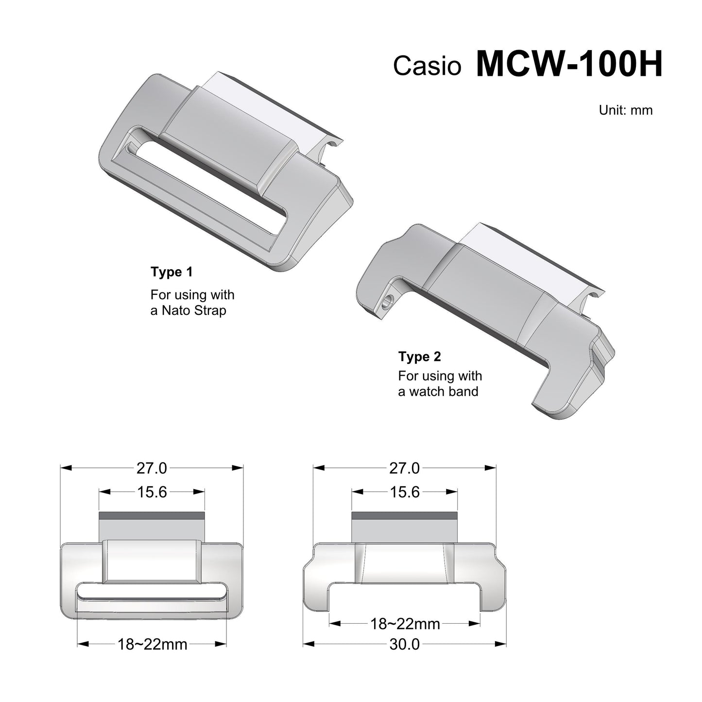 Strap and Band adapter for Casio MCW-100H