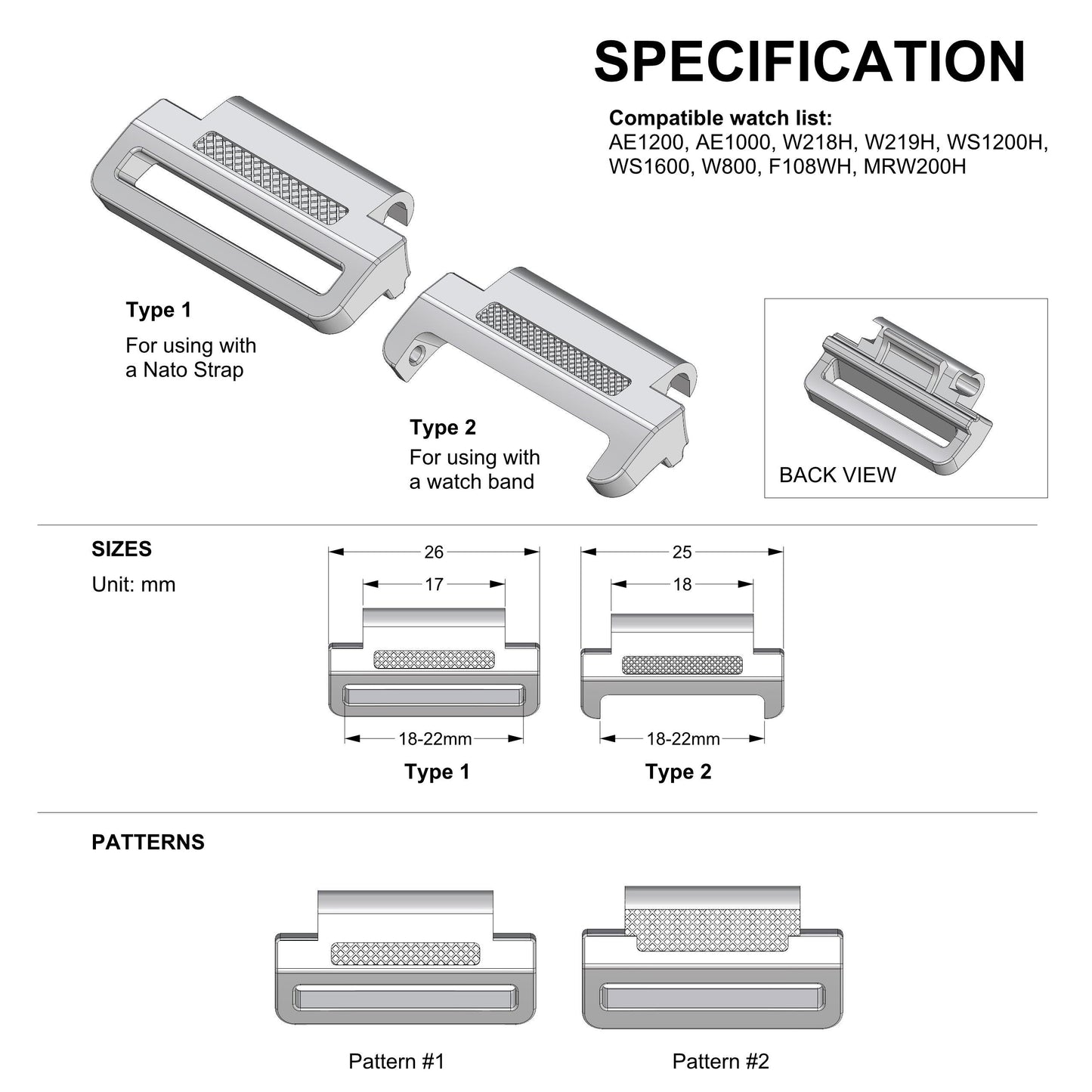 Tough Resin Strap Adapter For AE1200, AE1300, AE1500, W-800, WS1200H, WS1500, WSH1600 And Similar Models,