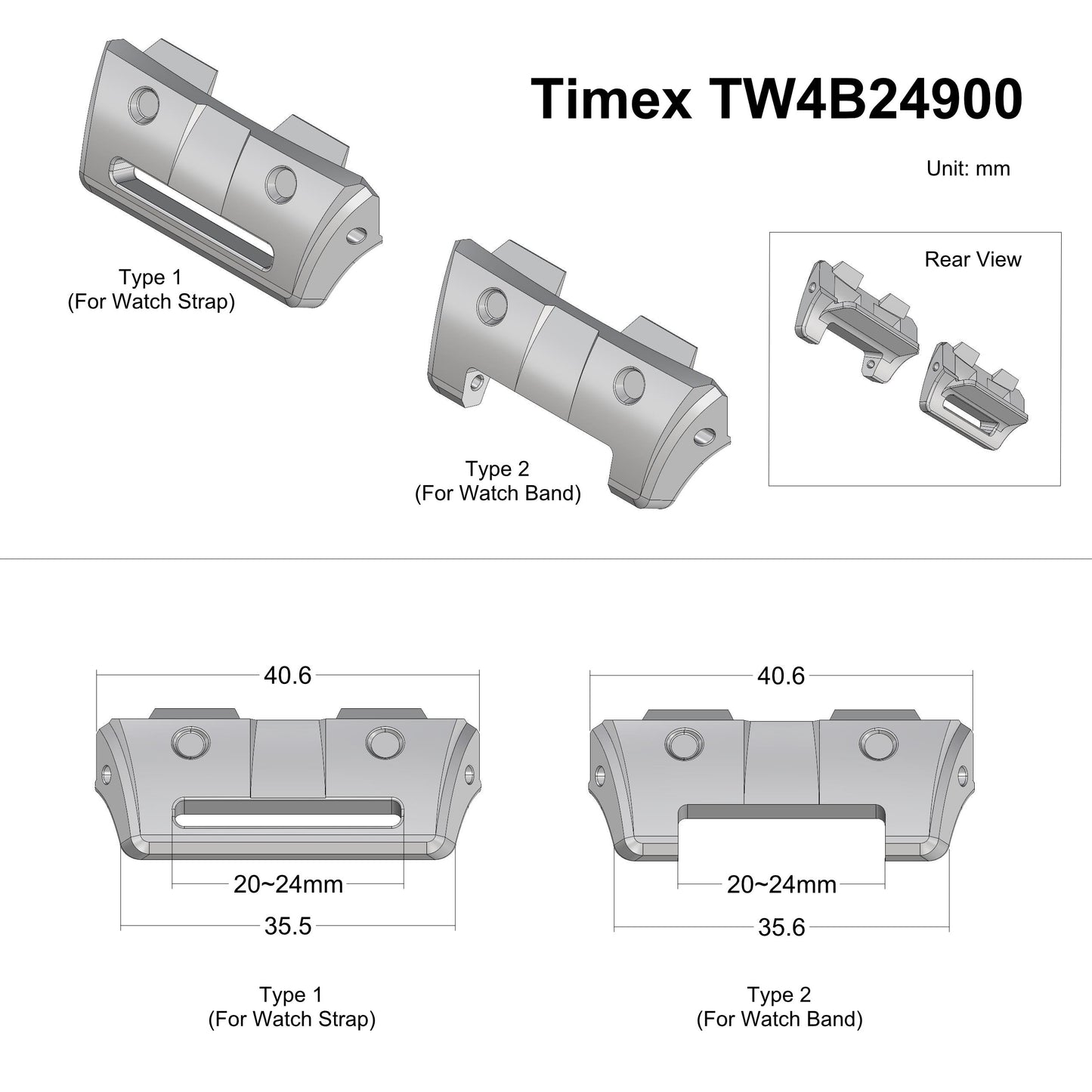 Straps Adapter For Timex Expedition Shock 50mm TW4B24900VQ